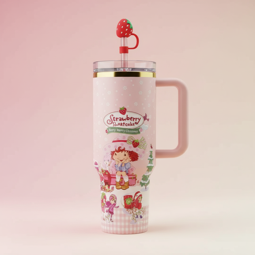 Strawberry Shortcake Theme 40oz Tumbler With Handle And Lid