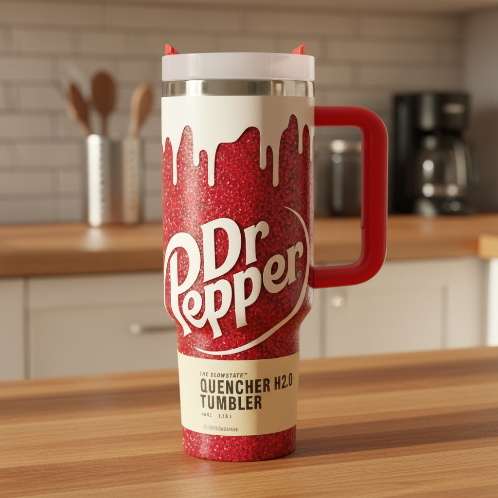 Dr Pepper Themed 40oz Tumbler With Handle And Lid
