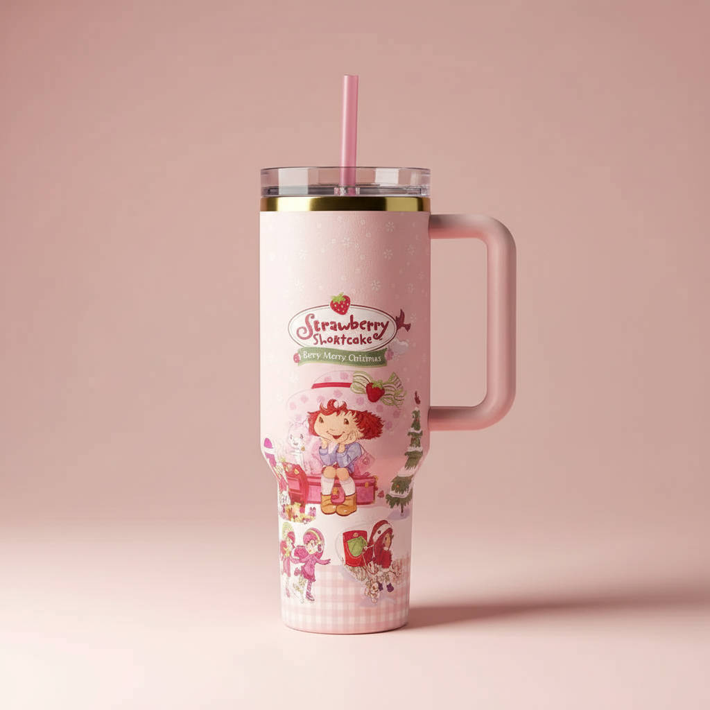 Strawberry Shortcake Theme 40oz Tumbler With Handle And Lid