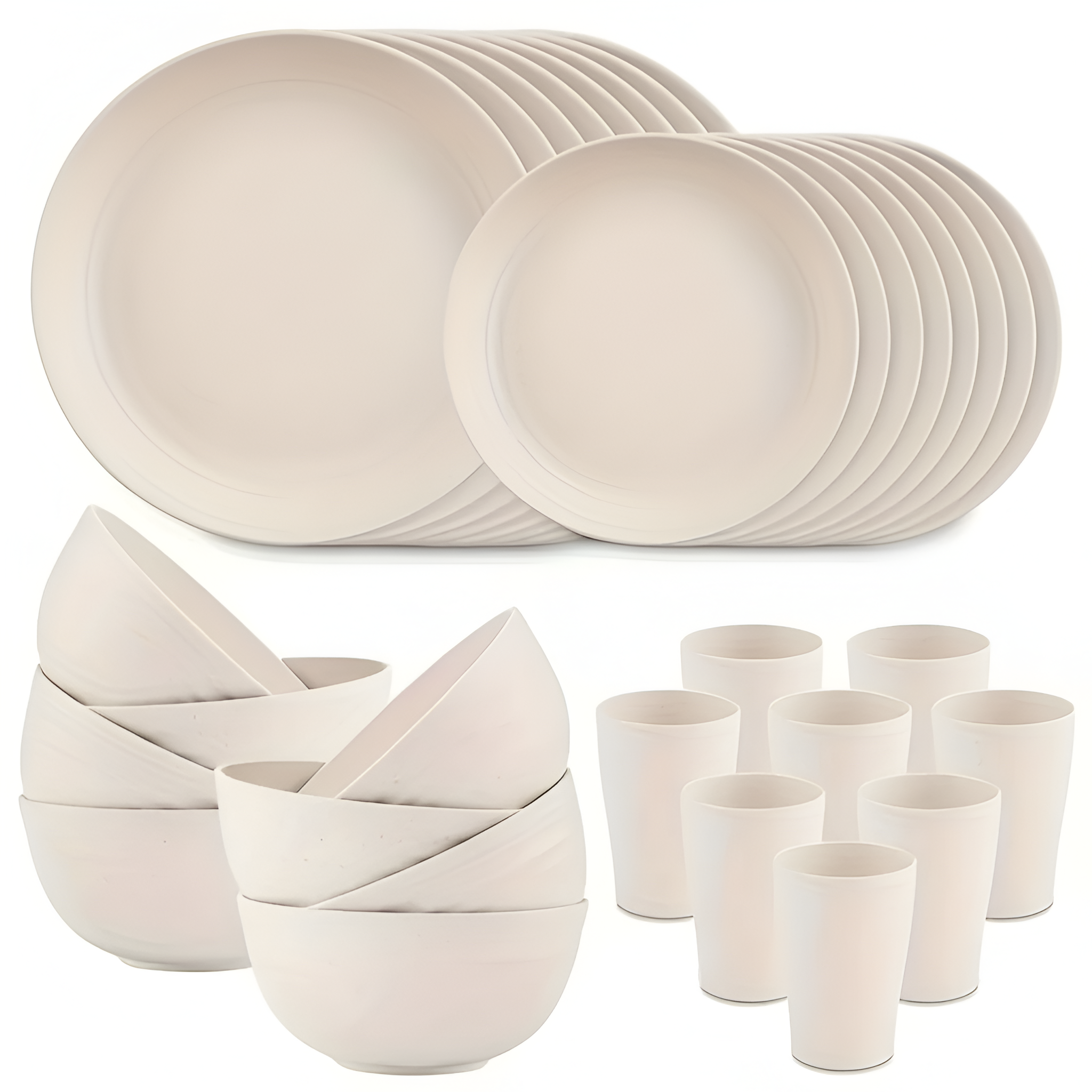 32 Piece Of Wheat Straw Dinnerware Set With Lightweight Plates Bowls And Cups