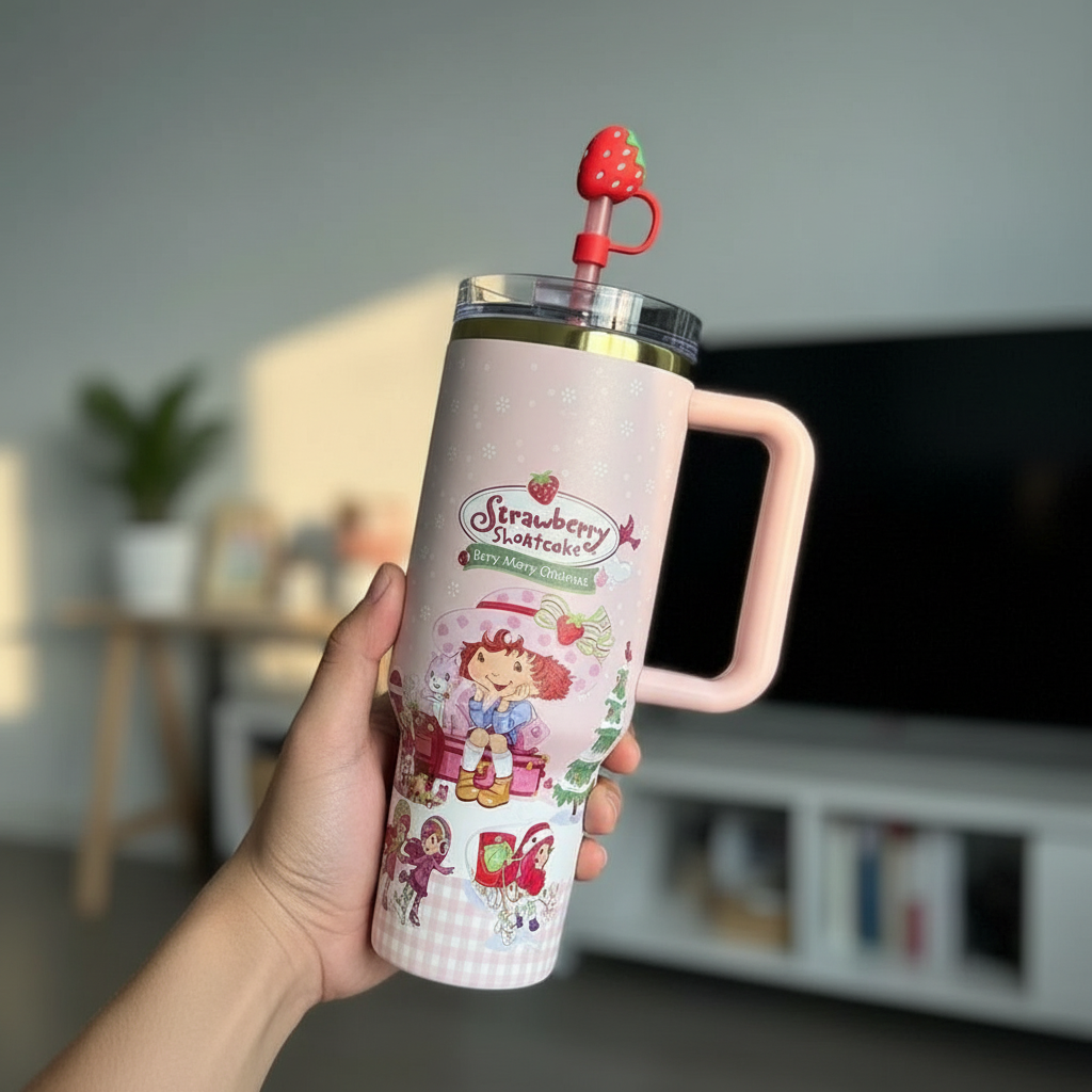 Strawberry Shortcake Theme 40oz Tumbler With Handle And Lid