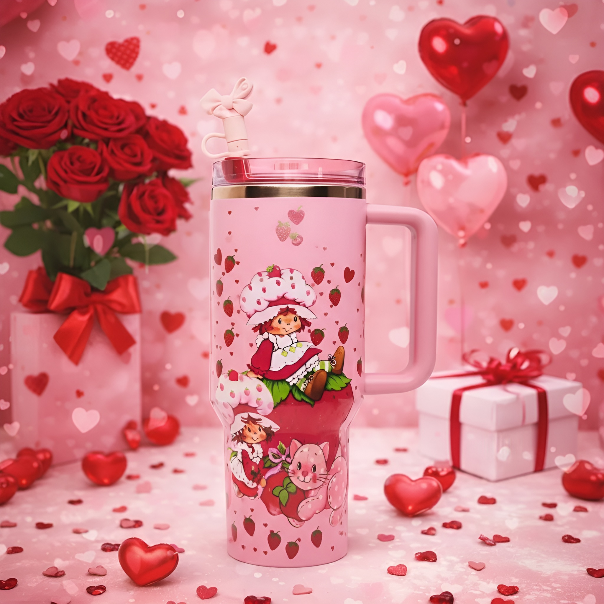 40 Oz Strawberry Shortcake Themed Travel Tumbler