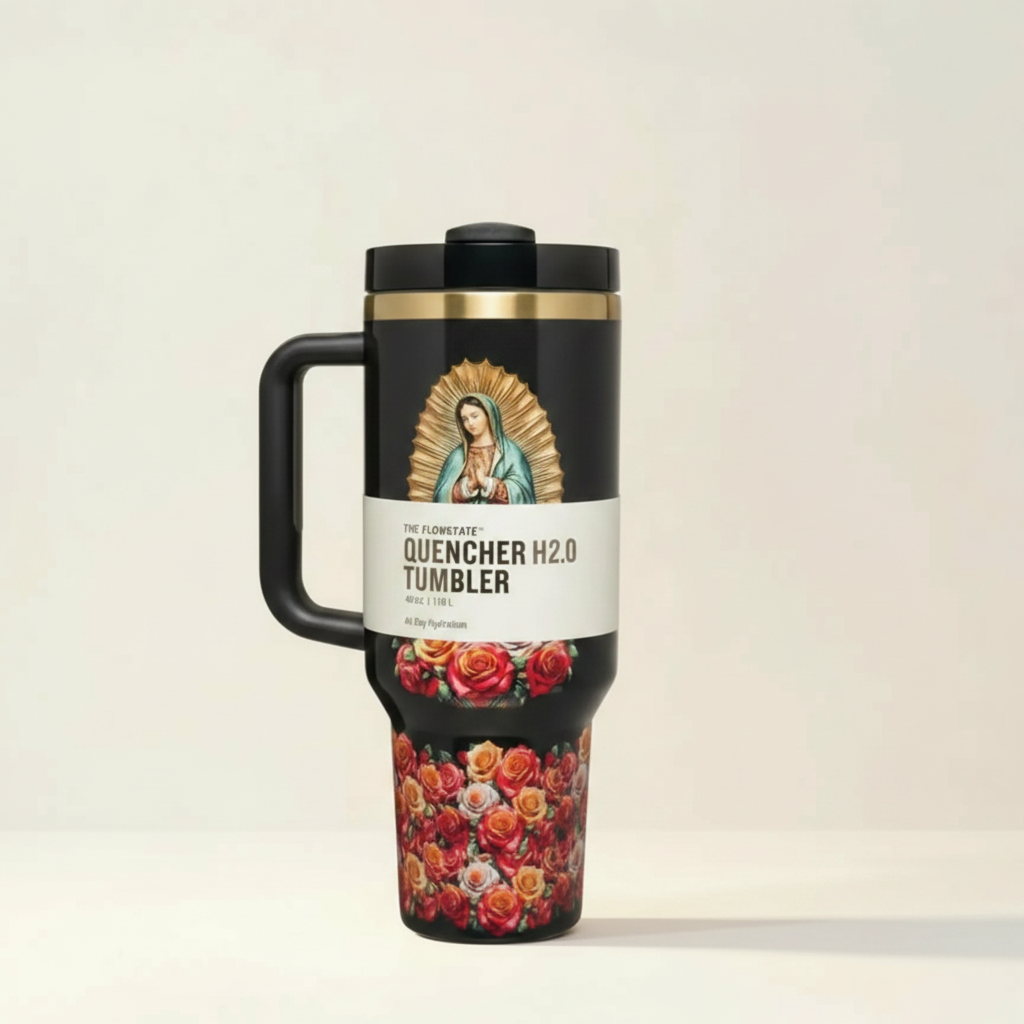 Our Lady Of Guadalupe Graphic Print 40oz Tumbler With Handle And Lid