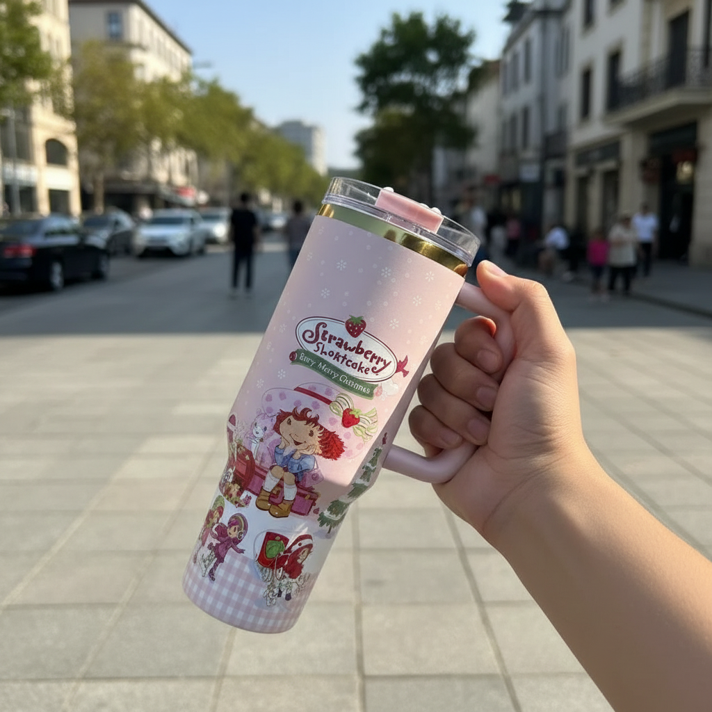 Strawberry Shortcake Theme 40oz Tumbler With Handle And Lid