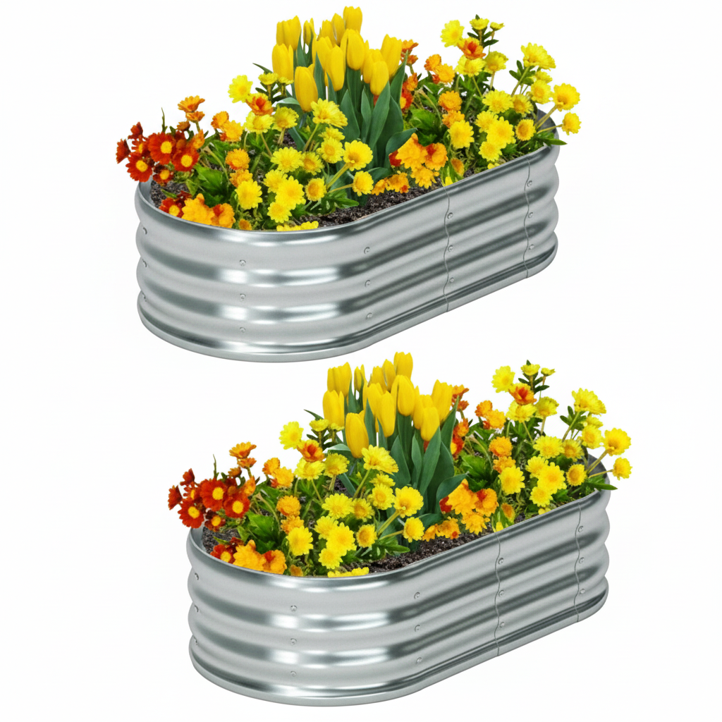Oval Shape Galvanized Raised Garden Bed Planter For Outdoor Planting 