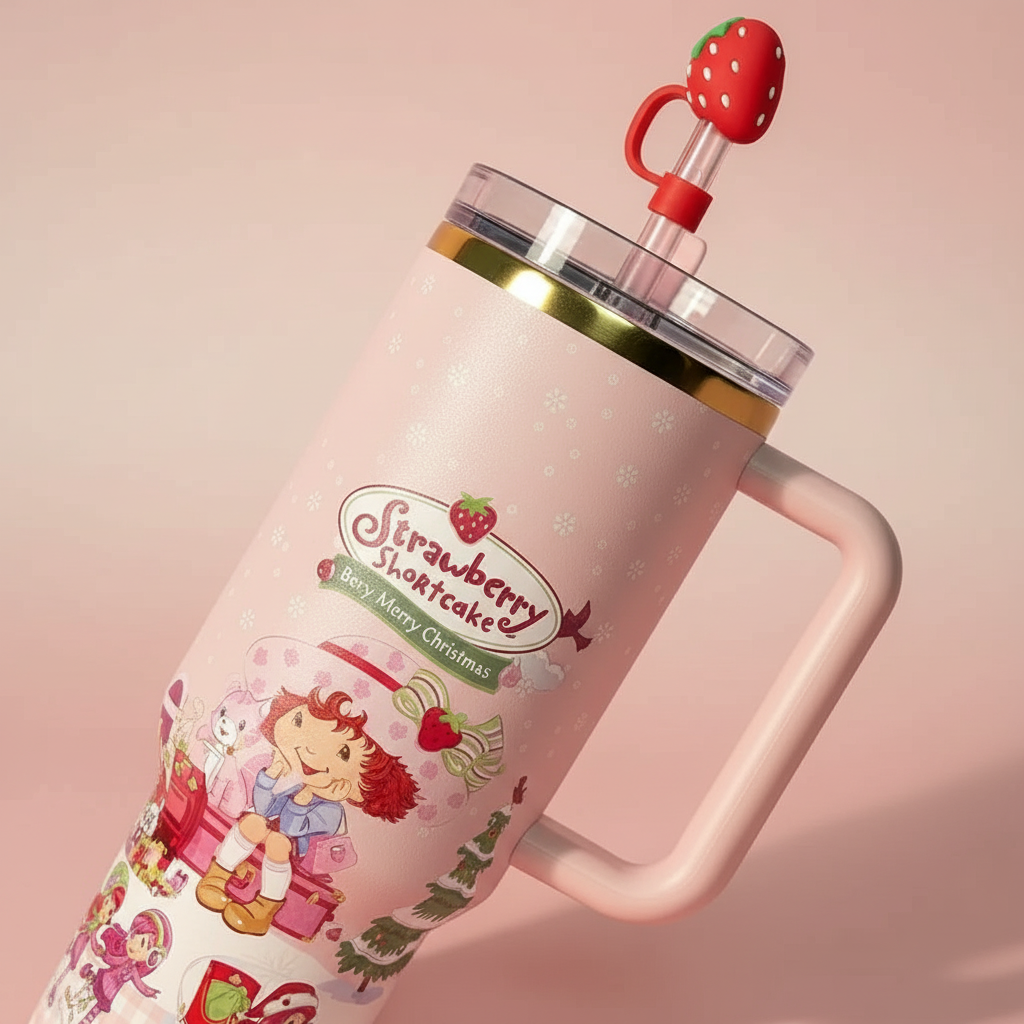 Strawberry Shortcake Theme 40oz Tumbler With Handle And Lid