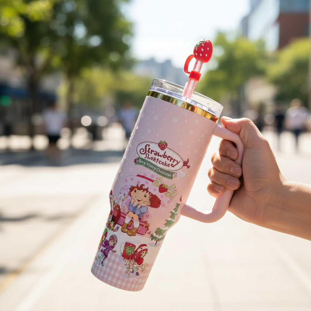 Strawberry Shortcake Theme 40oz Tumbler With Handle And Lid