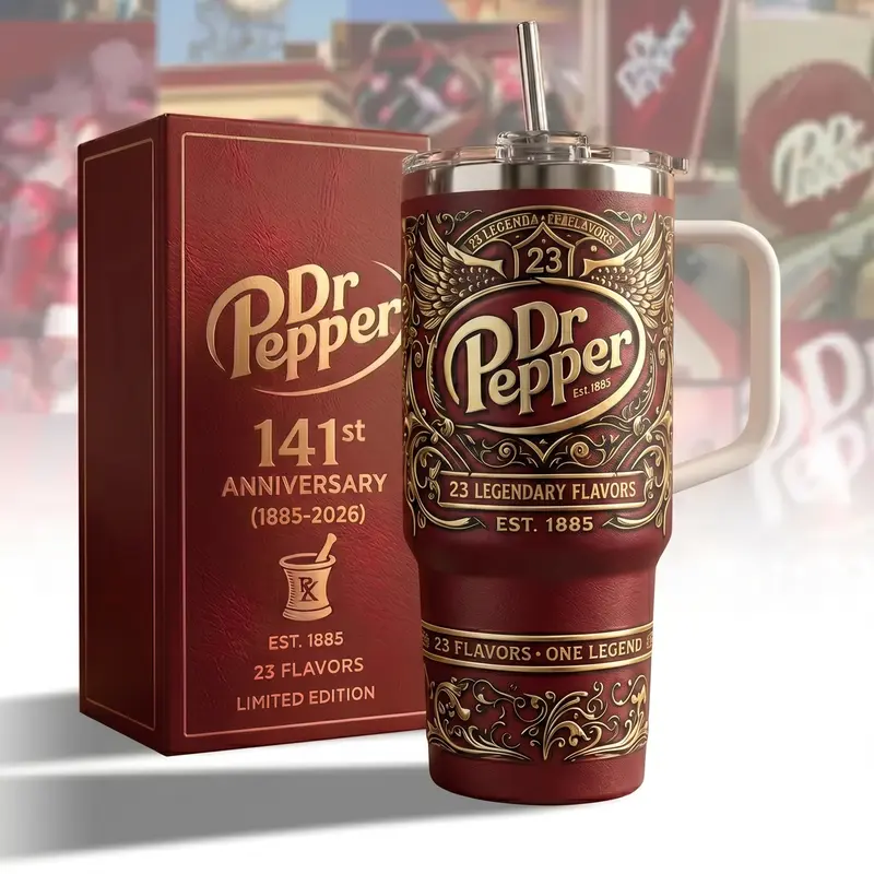 Doctor Pepper 141st Anniversary 40oz Tumbler With Handle And Straw