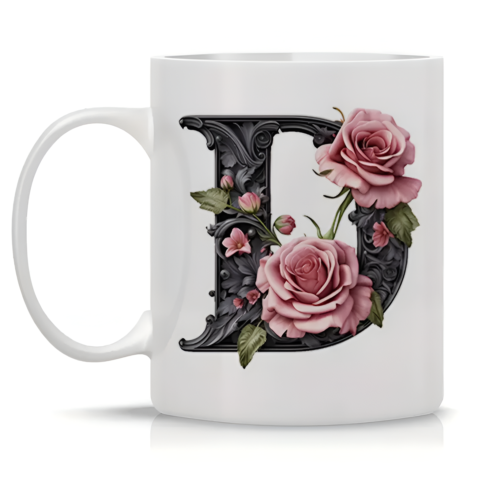 Floral Alphabet Printed Ceramic Coffee Mug