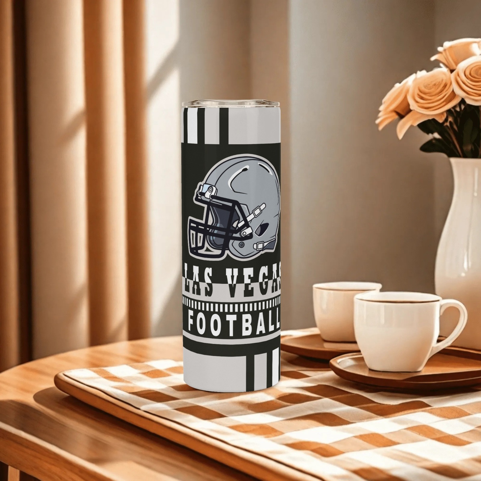 Las Vegas Football Themed 20oz Tumbler with Handle and Straw20oz Las Vegas Raiders Football Team Themed Stainless Steel Travel Cup - Image 4