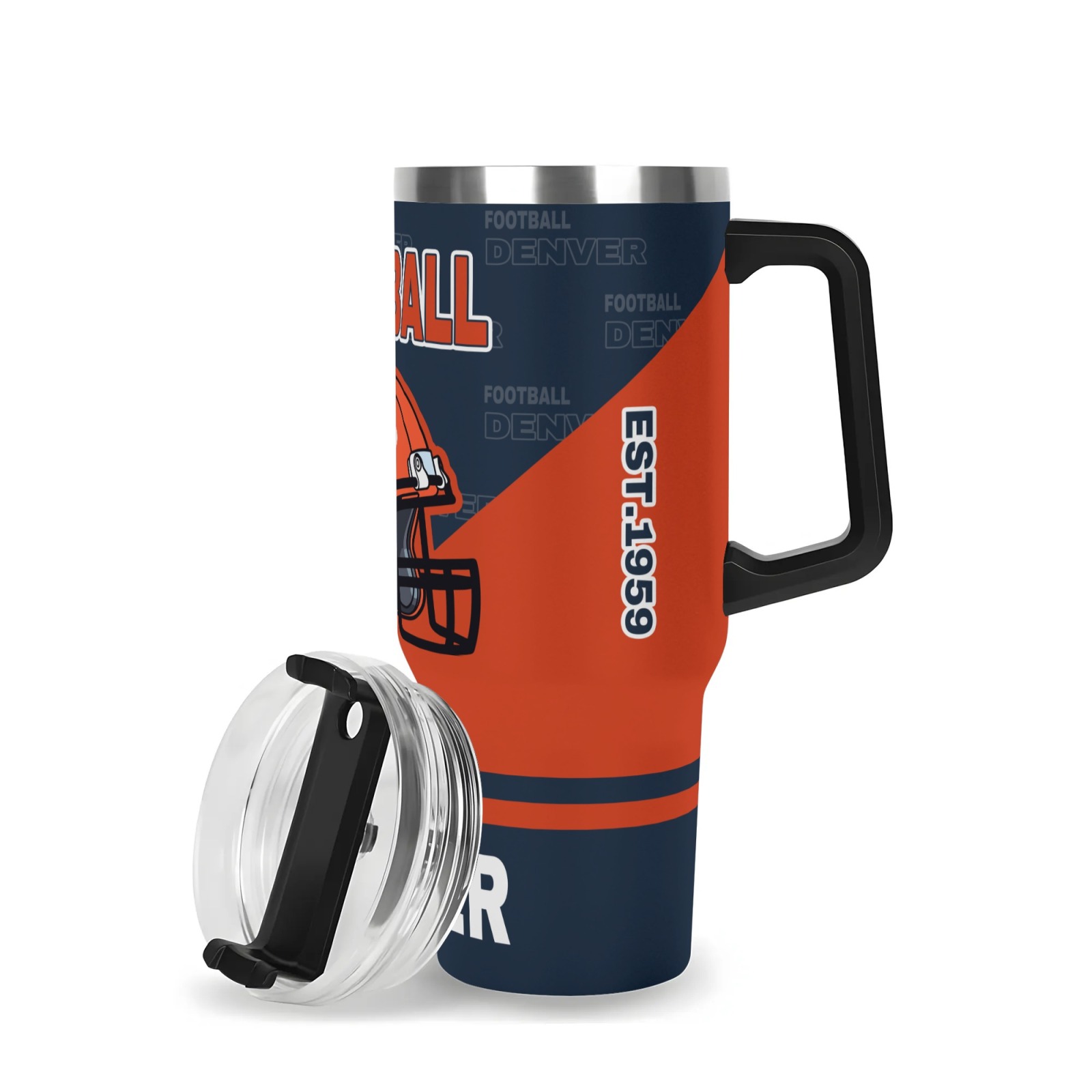 40oz Denver Insulated Stainless Steel Tumbler with Lid & Straw40oz Denver Broncos Football Themed Travel Mug - Image 2