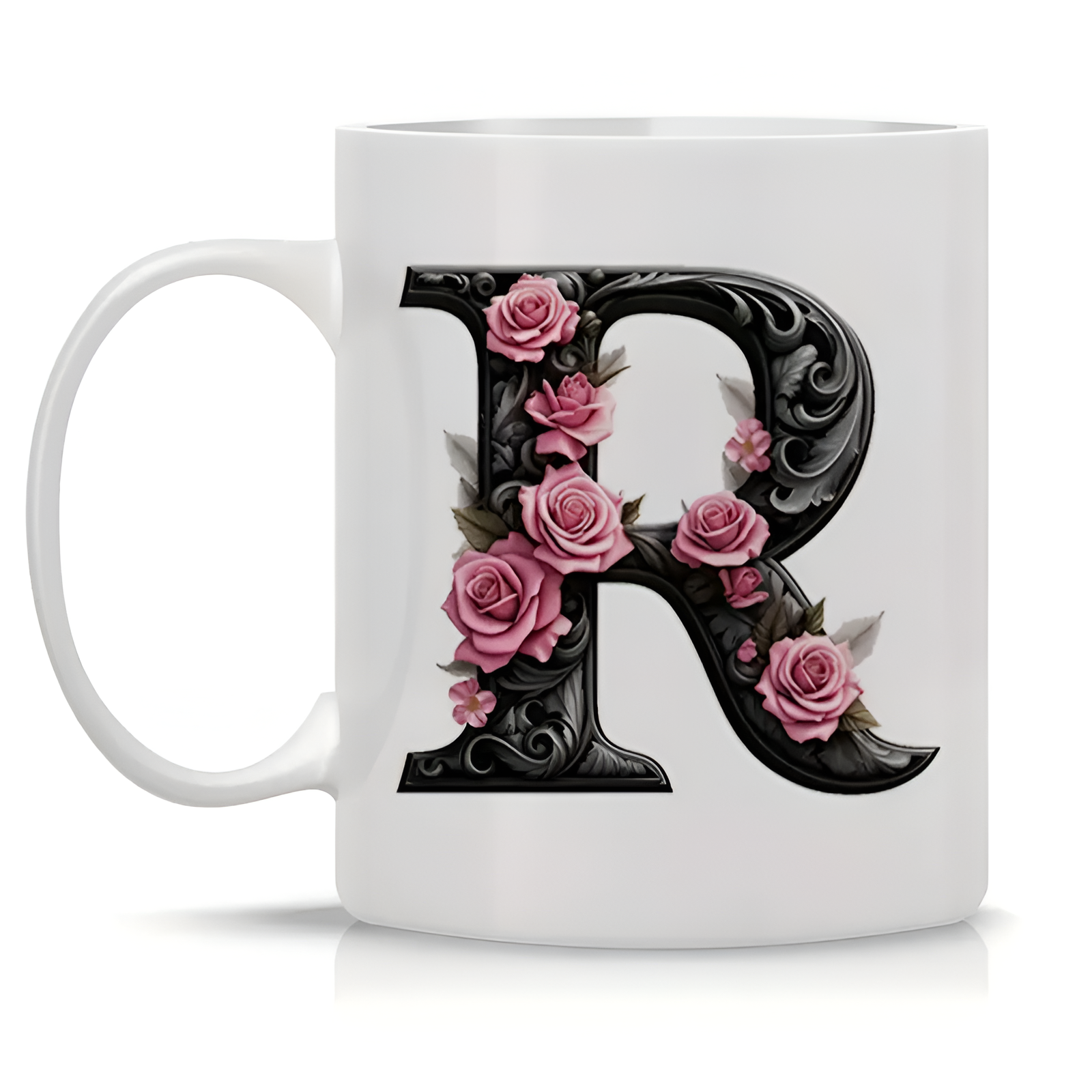 Floral Alphabet Printed Ceramic Coffee Mug
