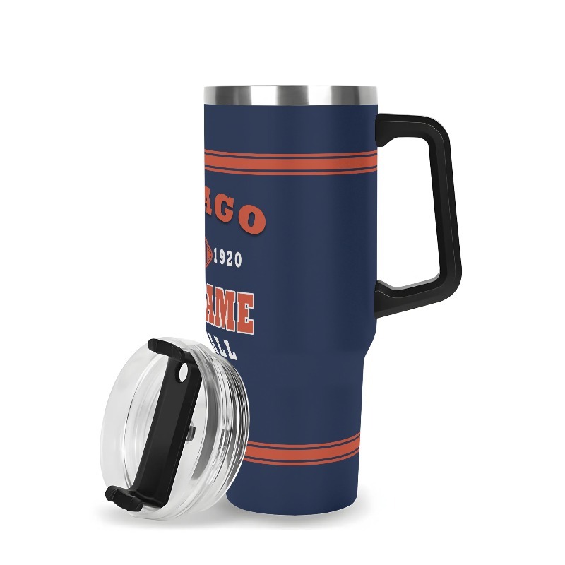 Chicago City Theme 40oz Stainless Steel Vacuum Insulated TumblerCustom Chicago Bears Football Team Themed Tumbler With Handle And Lid - Image 2