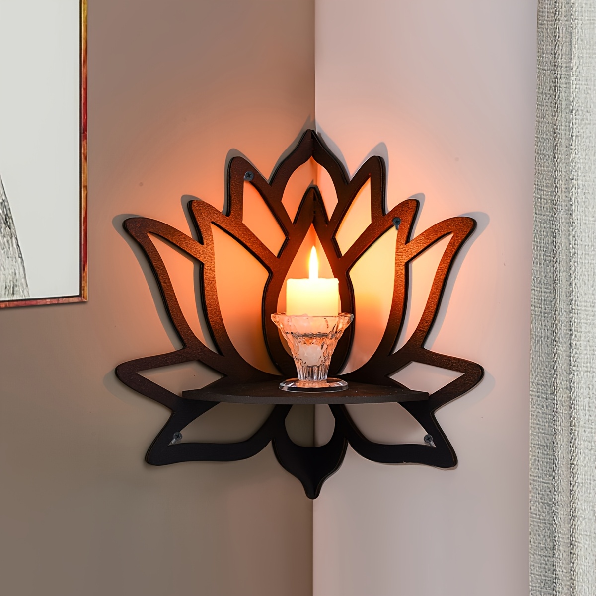 Creative Lotus Wall Corner Shelf With Matte Finish And Art Decor