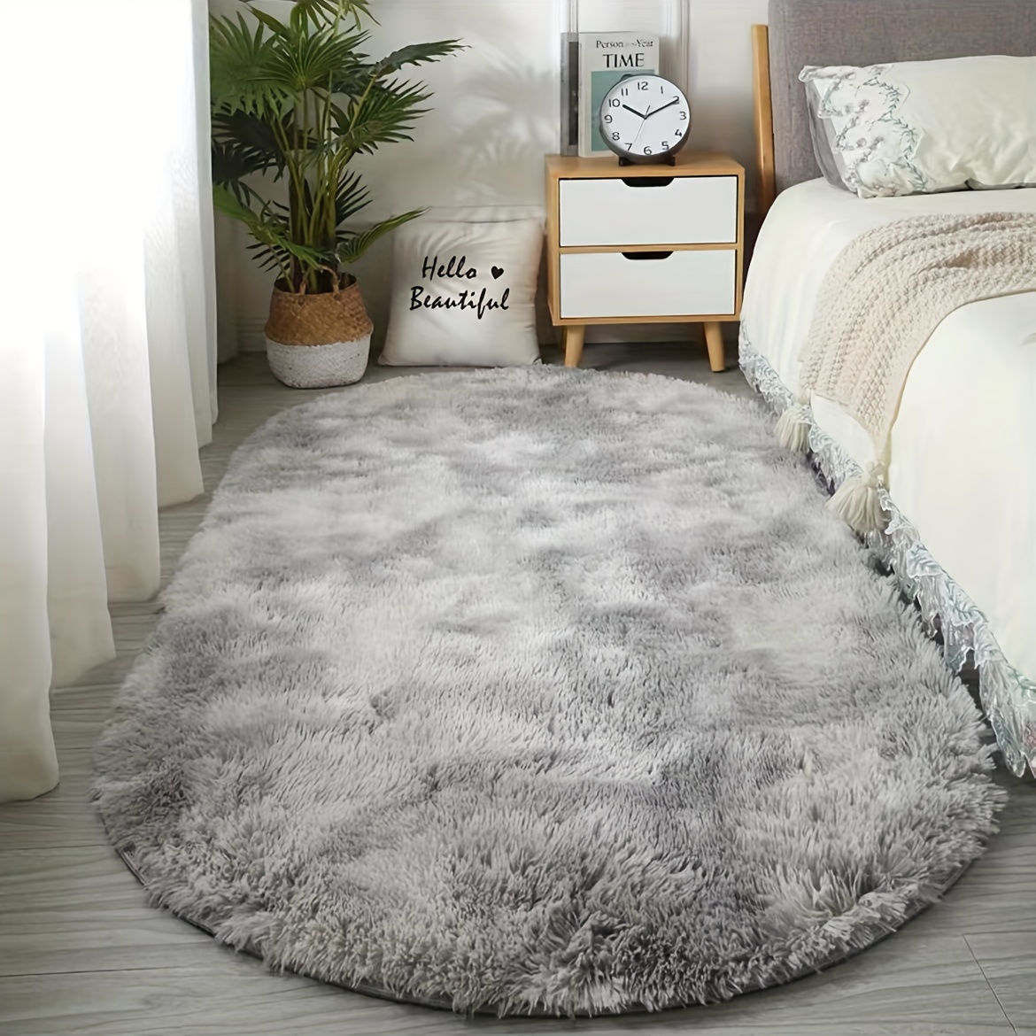 Soft Fluffy Oval Bedroom Rug With Rubber BackingSoft Fluffy Oval Bedroom Rug With Rubber Backing - Image 2