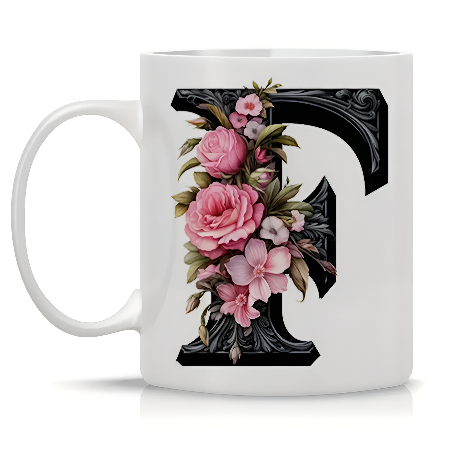 Floral Alphabet Printed Ceramic Coffee Mug
