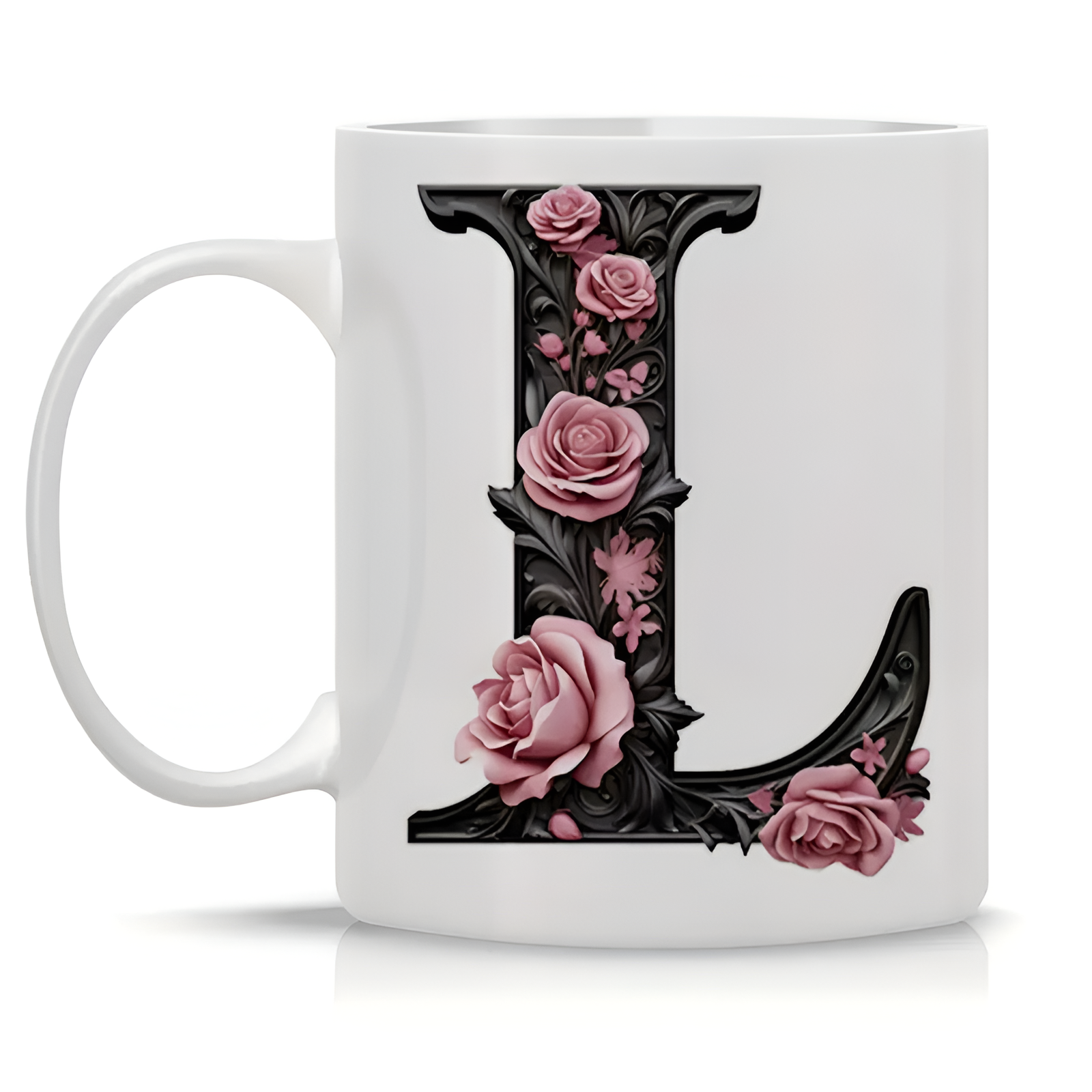 Floral Alphabet Printed Ceramic Coffee Mug