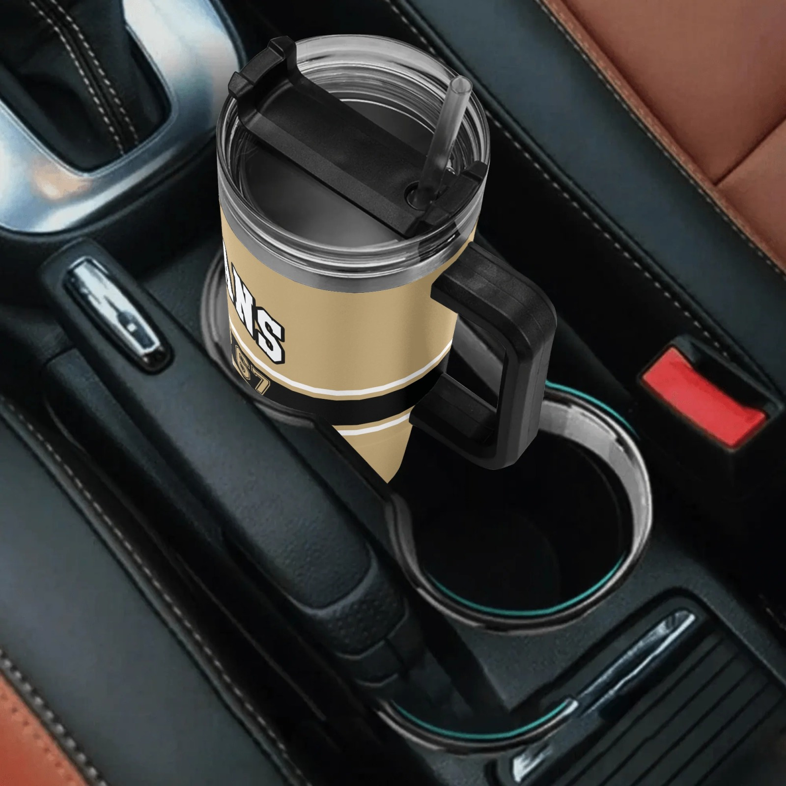 New Orleans Football Stainless Steel Insulated TumblerNew Orleans Saints Football Team Themed Tumbler With Handle And Lid - Image 5