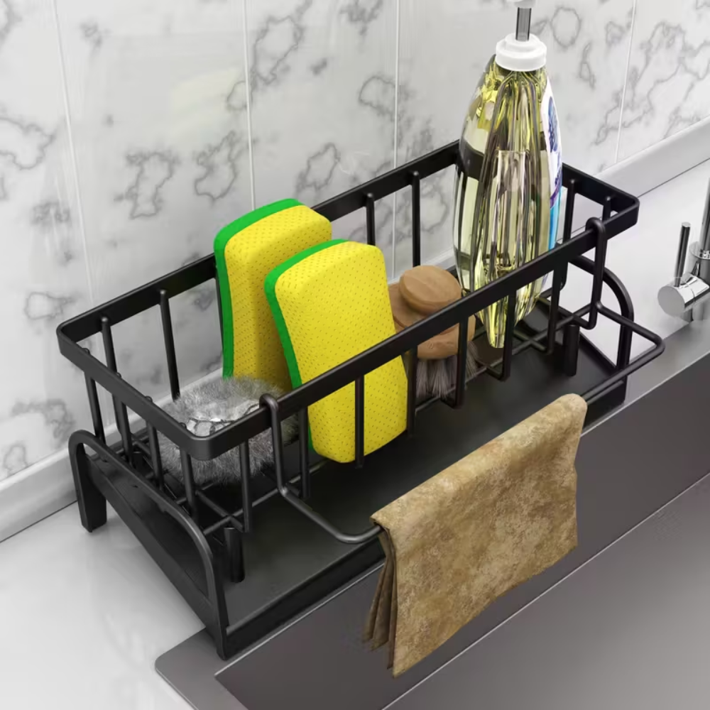 1 Set of Versatile Dish Cloth And Sponge Holder Made from PP MaterialFaucet Mounted Sponge Holder With Dish Cloth Rack PP Kitchen Organizer - Image 3