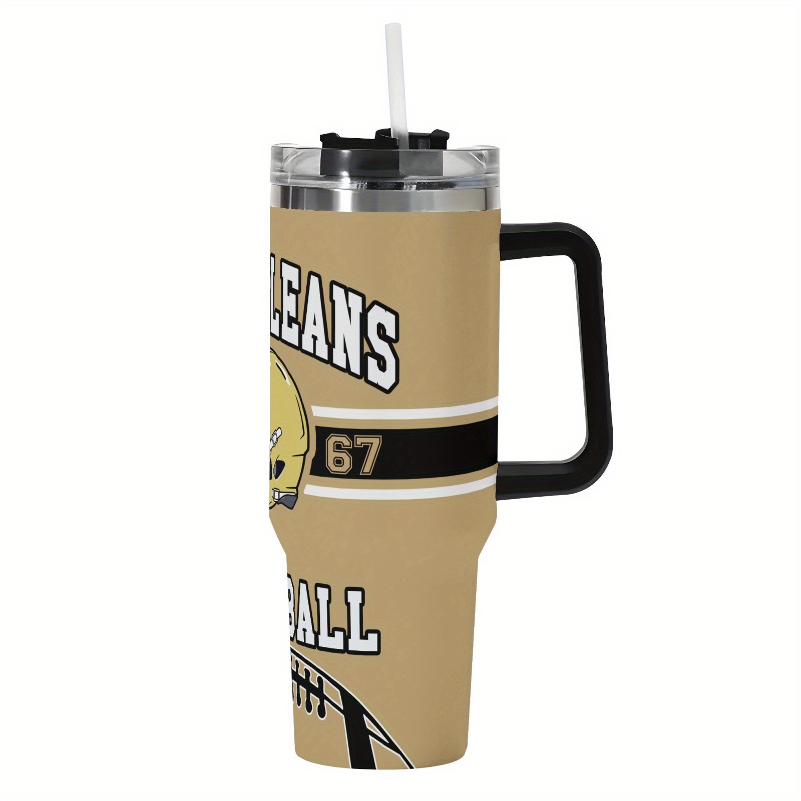 New Orleans Football Stainless Steel Insulated TumblerNew Orleans Saints Football Team Themed Tumbler With Handle And Lid - Image 2