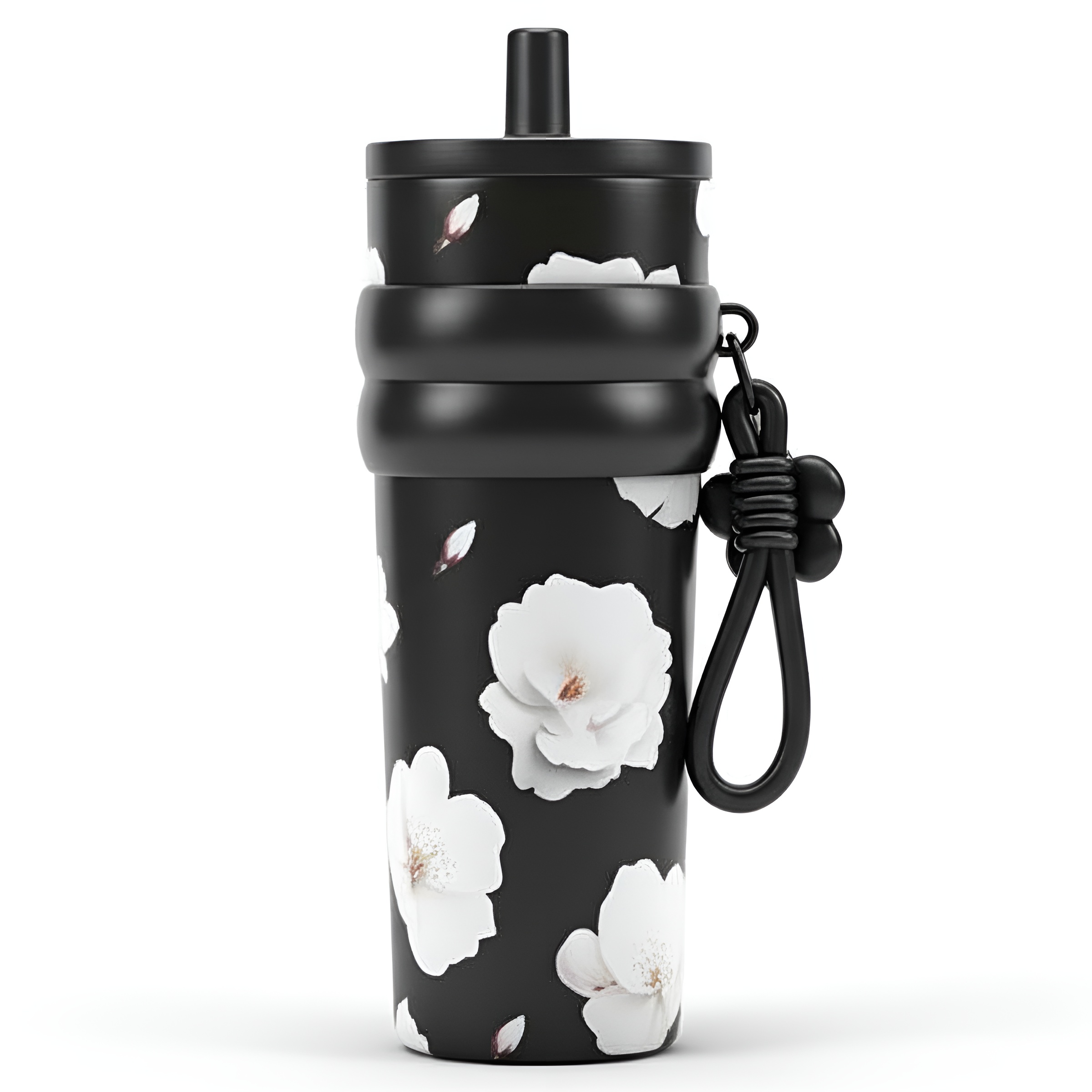 Stainless Steel Floral Pattern Tumbler With Straw And Carry StrapStainless Steel Floral Pattern Tumbler With Straw And Carry Strap - Image 4
