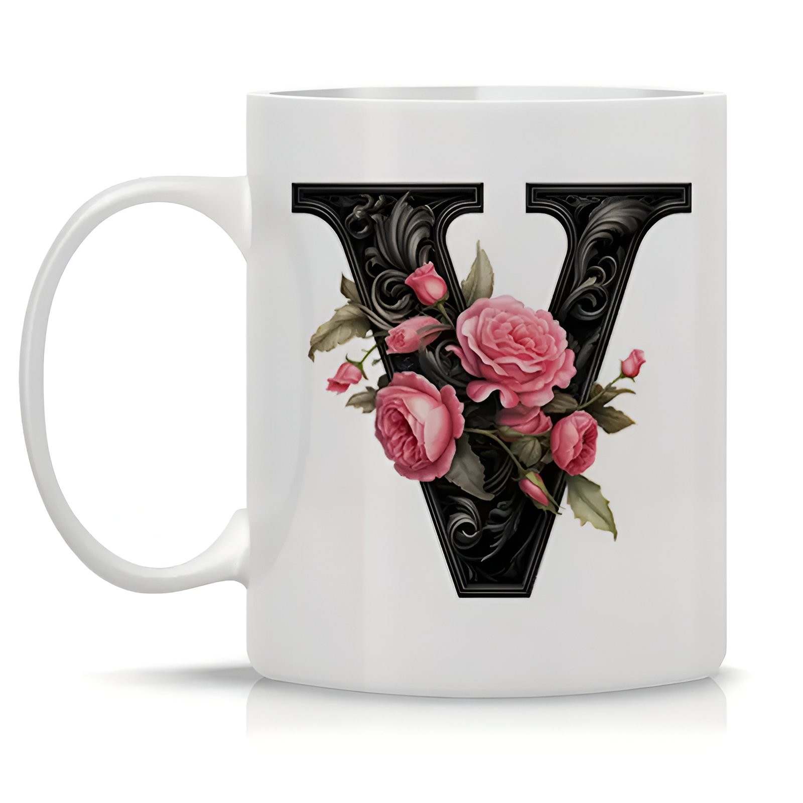 Floral Alphabet Printed Ceramic Coffee Mug
