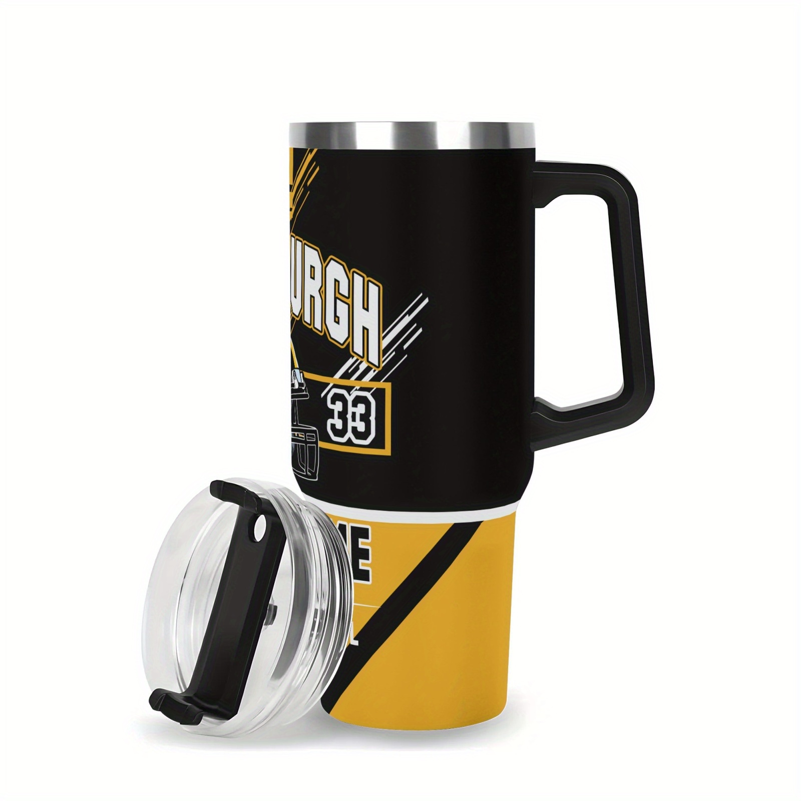 Pittsburgh Football Tumbler Featuring a Lid And Straw