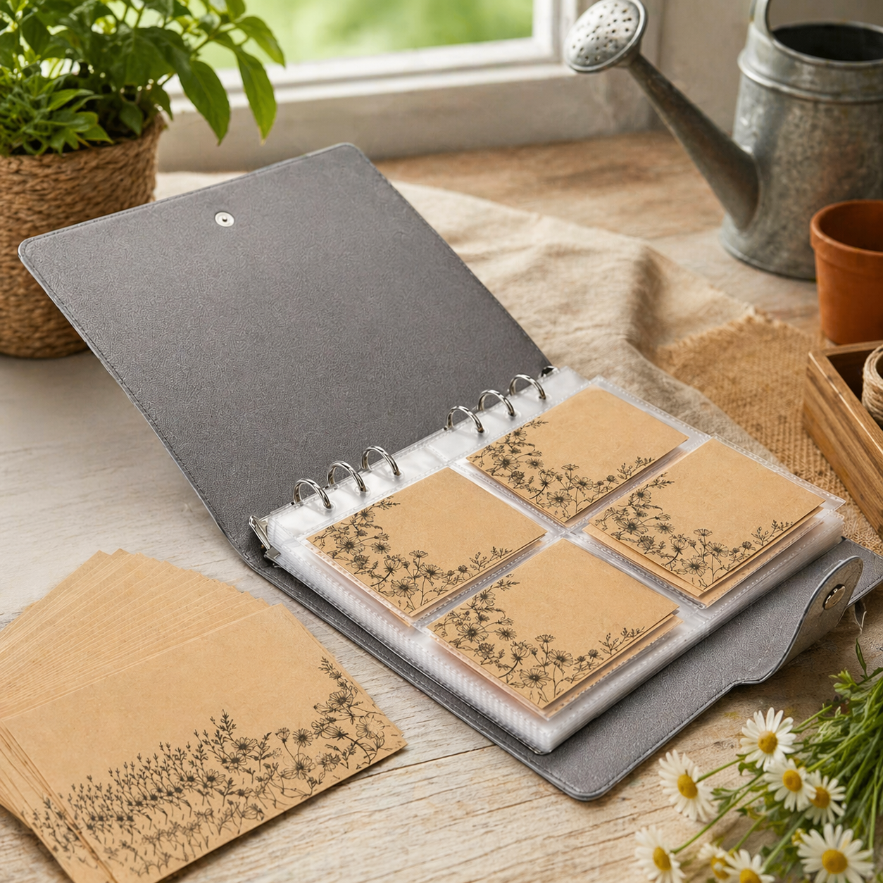 50pcs Kraft Seed Envelopes With Binder Pocket Set