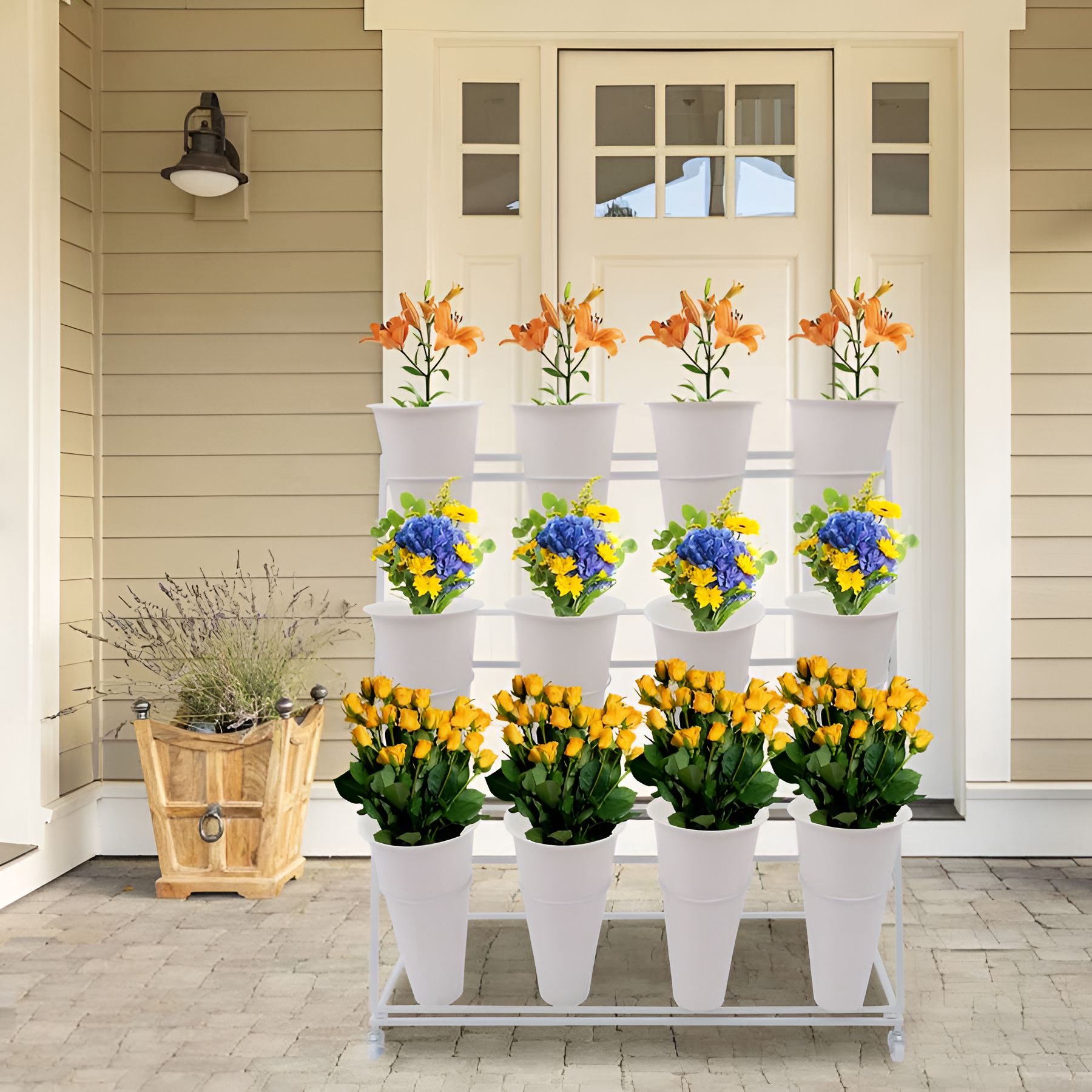 Three-Layers Flower Display Stand With 12 Buckets