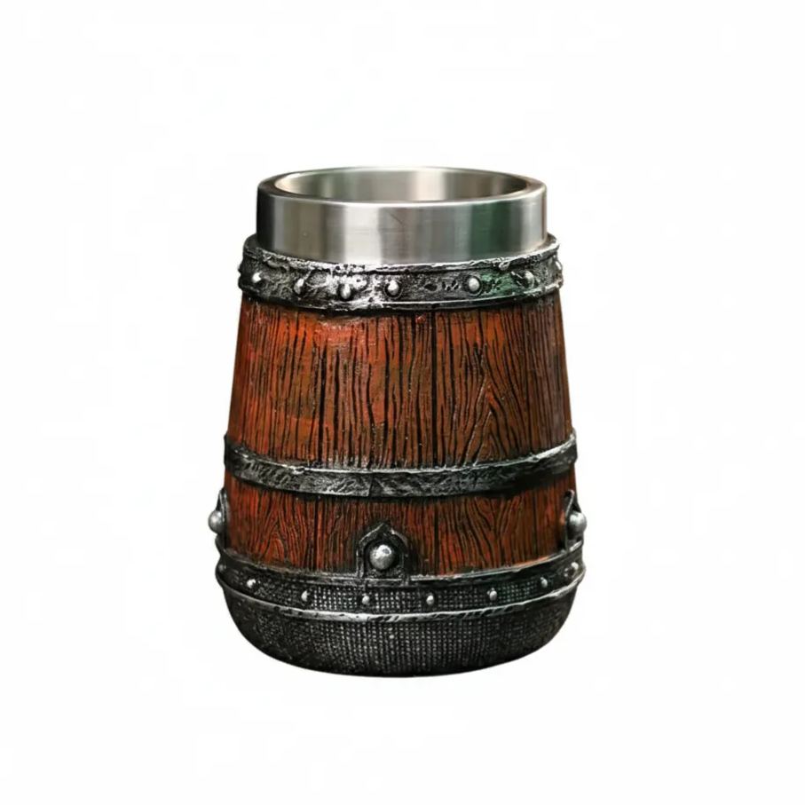 Wooden Retro Barrel Style Drinking Mug With Rustic Metal HandleWooden Retro Barrel Style Drinking Mug With Rustic Metal Handle - Image 2