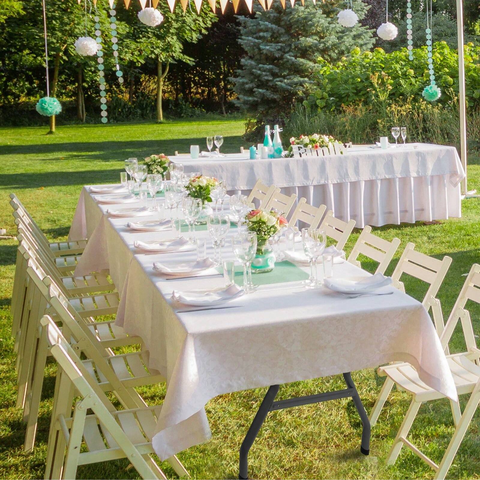 6 Feet Fold-In-Half Table With Curve Legs, For Indoor & Outdoor, Picnic, Camping-White
