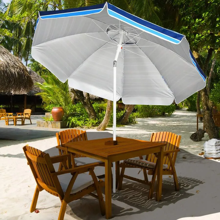 Manual Metallic Striped Canopy Beach Umbrella Set