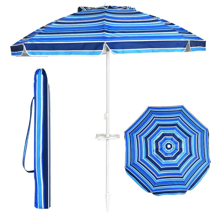 Manual Metallic Striped Canopy Beach Umbrella Set