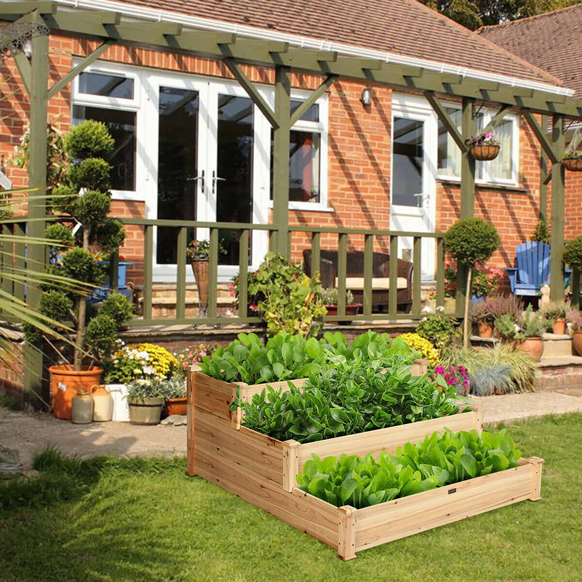 3 Tier Of Wooden Raised Garden Bed Elevated Planter Box