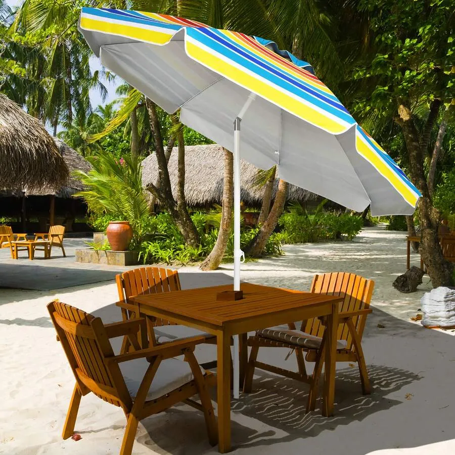 Manual Metallic Striped Canopy Beach Umbrella Set