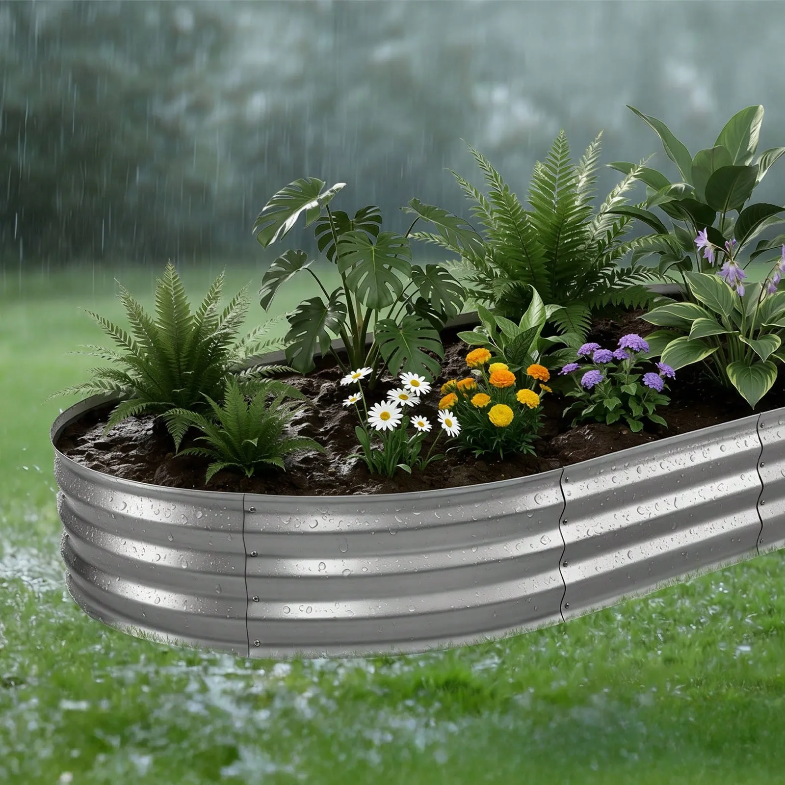 Oval Galvanized Steel Raised Garden Bed Open Bottom Planter Box