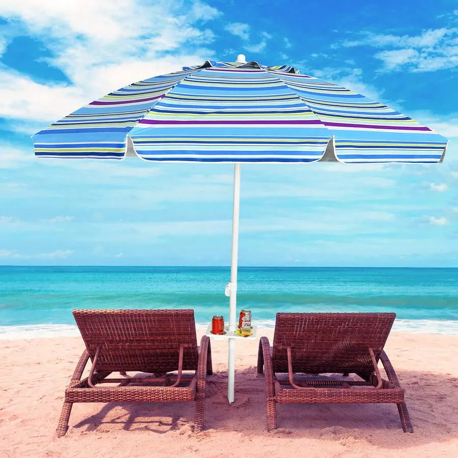 Manual Metallic Striped Canopy Beach Umbrella Set