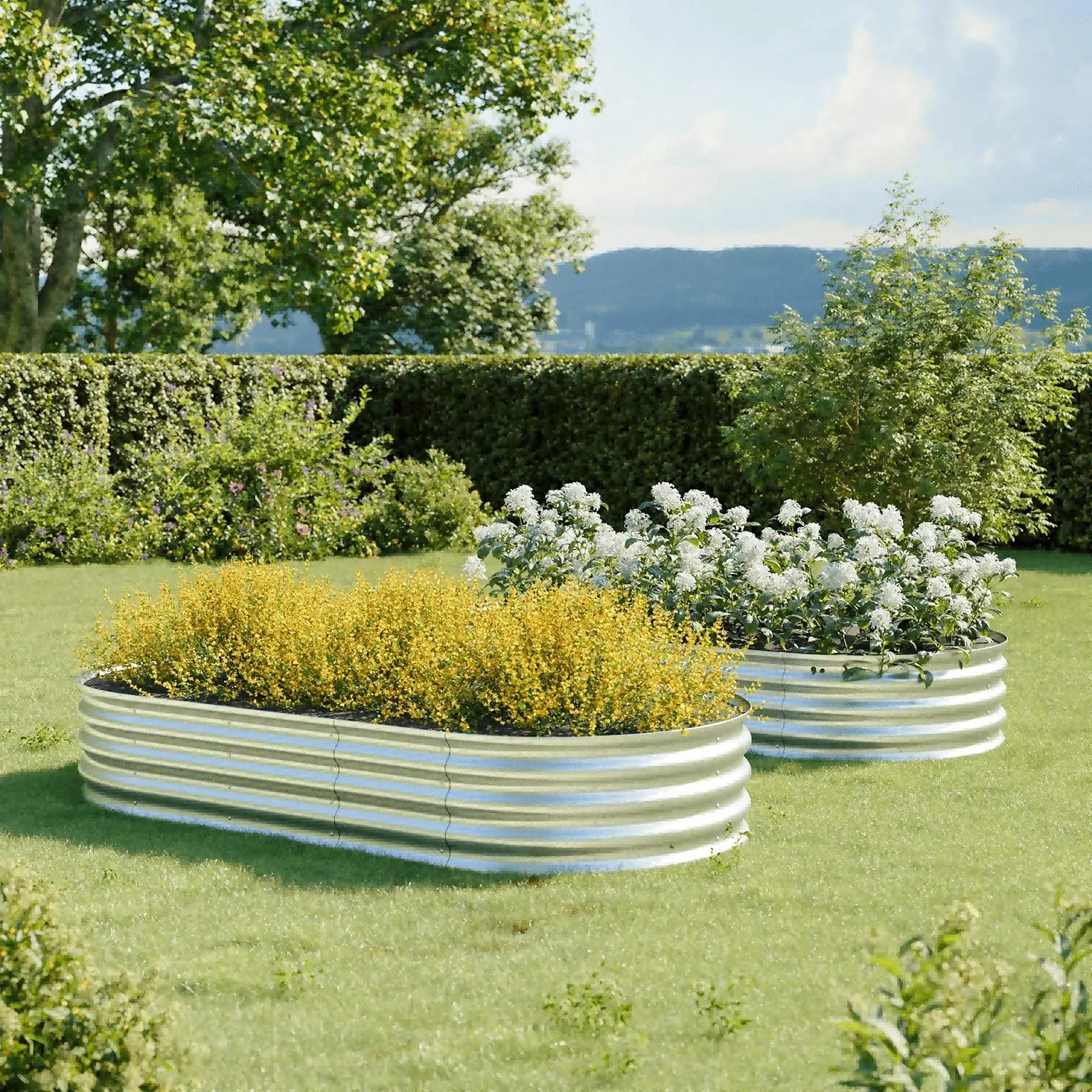 2pc Oval Metal Raised Garden Bed For Flower And Vegetable Planting For Gardeners