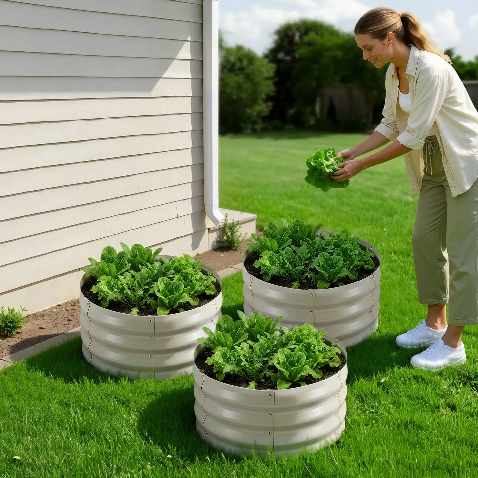Oval Galvanized Steel Raised Garden Bed Open Bottom Planter Box