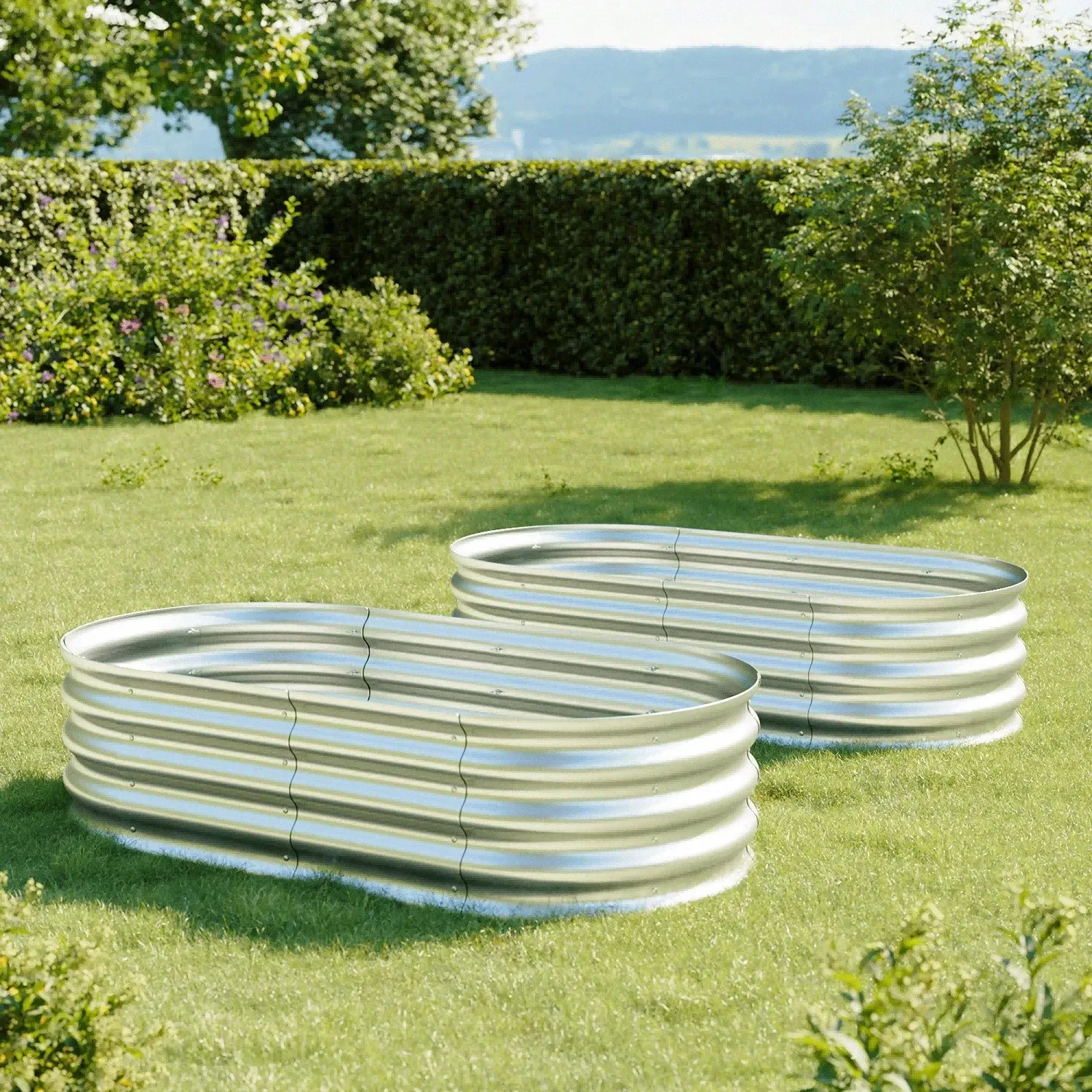 2pc Oval Metal Raised Garden Bed For Flower And Vegetable Planting For Gardeners