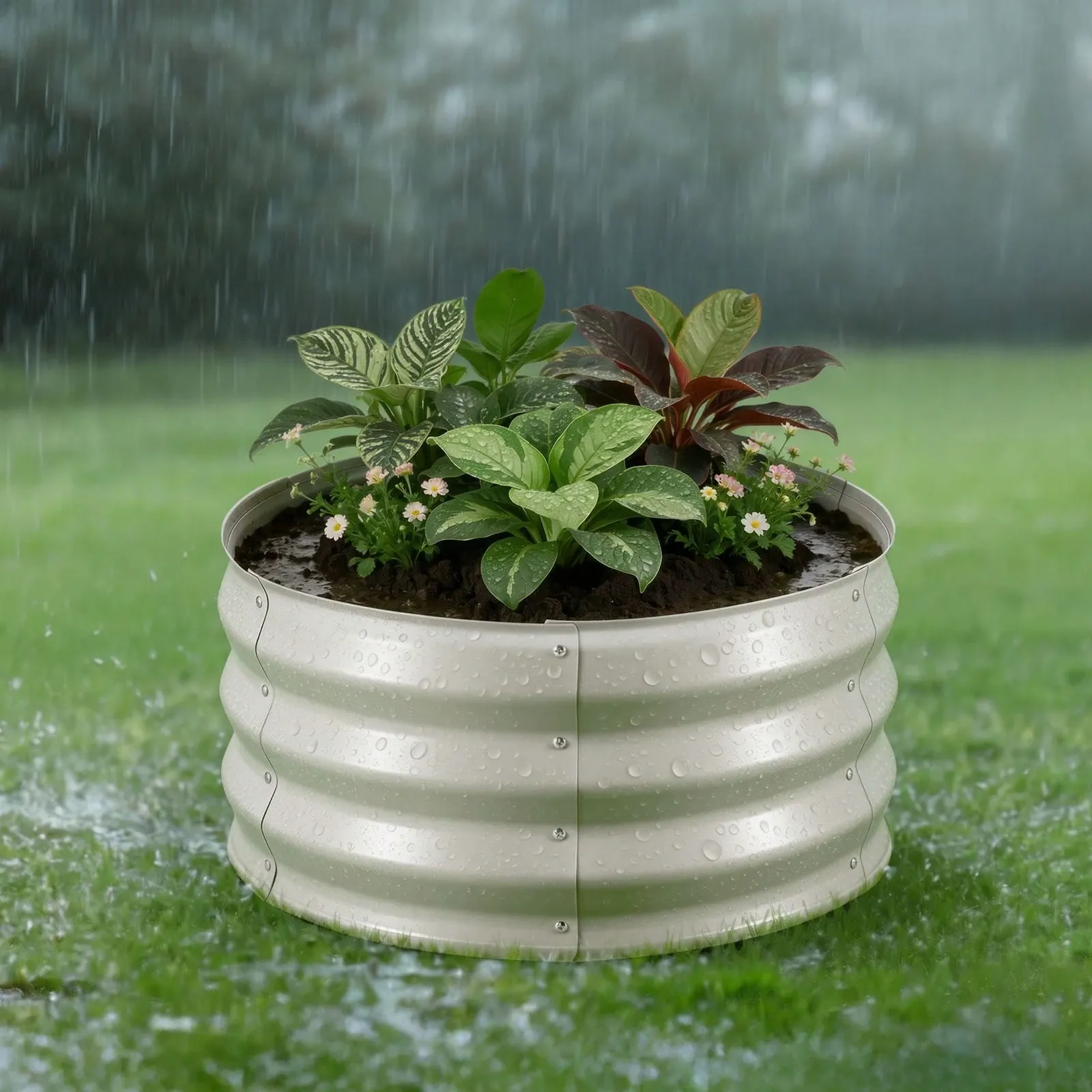 Oval Galvanized Steel Raised Garden Bed Open Bottom Planter Box