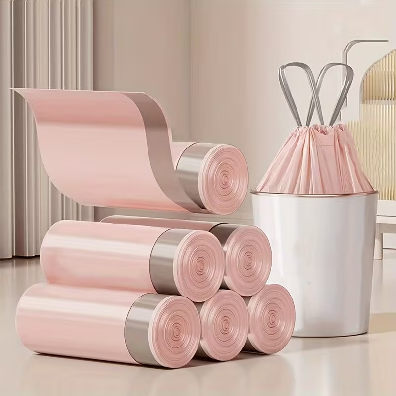 50 Piece Of Kitchen Trash Drawstring Thick Waste Bag Roll