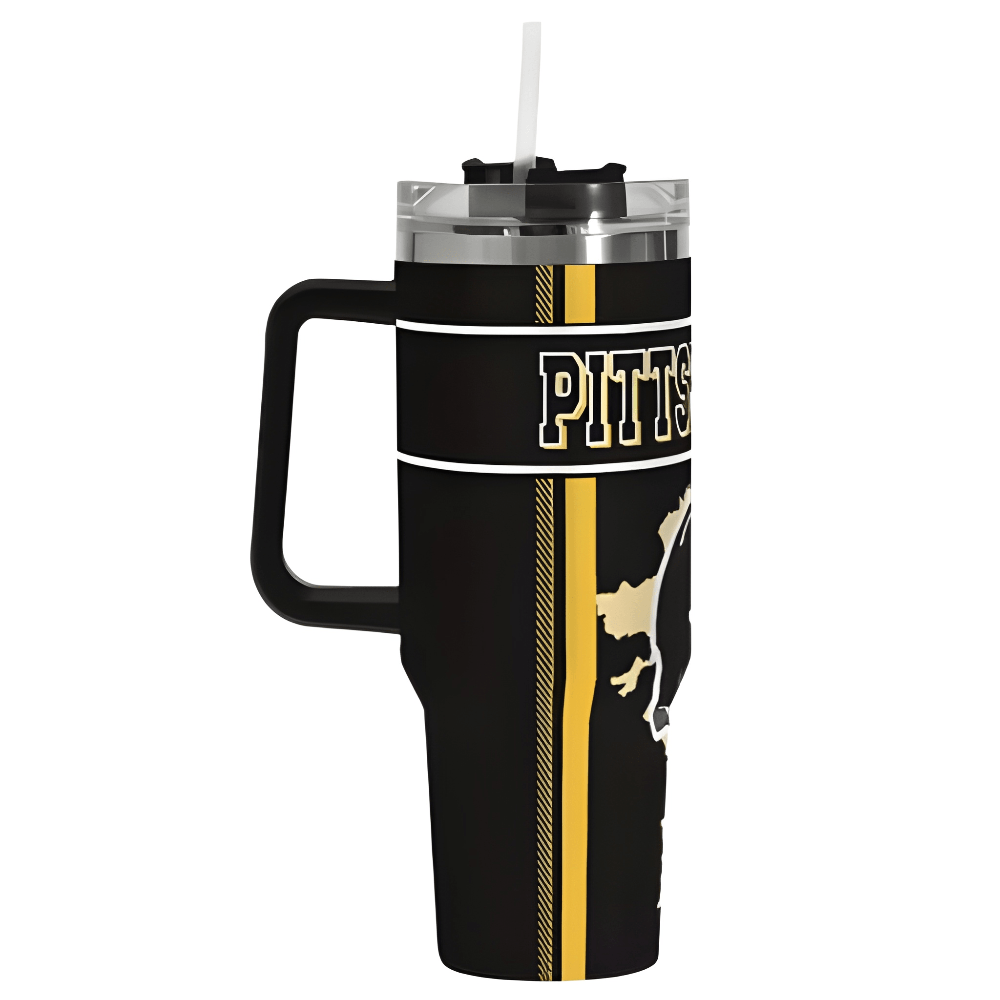 Custom Pittsburgh Football 40oz Insulated Cup with Name & StrawPersonalized 40oz Pittsburgh Steelers Football Themed Tumbler - Image 5