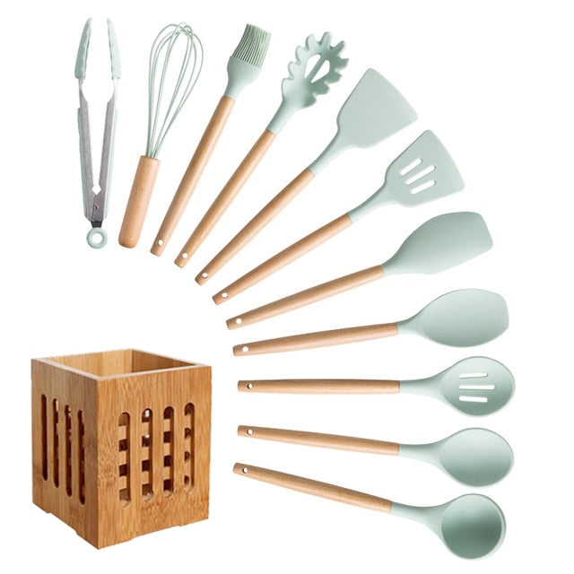 Silicone And Wood Kitchen Utensils 11 Peice Set With Storage BoxSilicone And Wood Kitchen Utensils 11 Peice Set With Storage Box - Image 16
