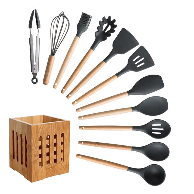 Silicone And Wood Kitchen Utensils 11 Peice Set With Storage BoxSilicone And Wood Kitchen Utensils 11 Peice Set With Storage Box - Image 20