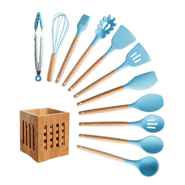Silicone And Wood Kitchen Utensils 11 Peice Set With Storage BoxSilicone And Wood Kitchen Utensils 11 Peice Set With Storage Box - Image 14