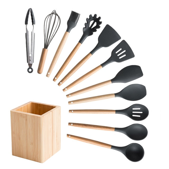 Silicone And Wood Kitchen Utensils 11 Peice Set With Storage BoxSilicone And Wood Kitchen Utensils 11 Peice Set With Storage Box - Image 10