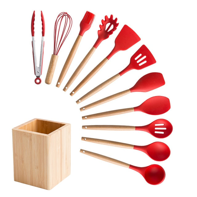 Silicone And Wood Kitchen Utensils 11 Peice Set With Storage BoxSilicone And Wood Kitchen Utensils 11 Peice Set With Storage Box - Image 12