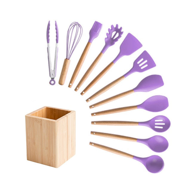 Silicone And Wood Kitchen Utensils 11 Peice Set With Storage BoxSilicone And Wood Kitchen Utensils 11 Peice Set With Storage Box - Image 11