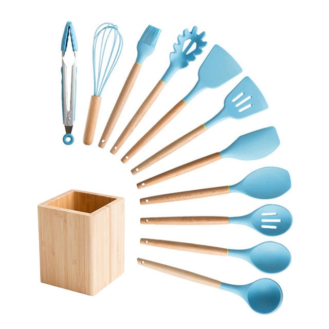 Silicone And Wood Kitchen Utensils 11 Peice Set With Storage BoxSilicone And Wood Kitchen Utensils 11 Peice Set With Storage Box - Image 7